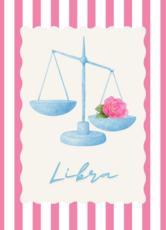Libra zodiac postcard with personalised tarot reading from The House of Good Fortune.