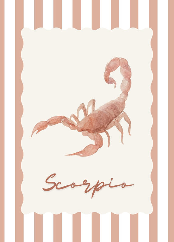 Scorpio zodiac postcard with personalised tarot reading from The House of Good Fortune.